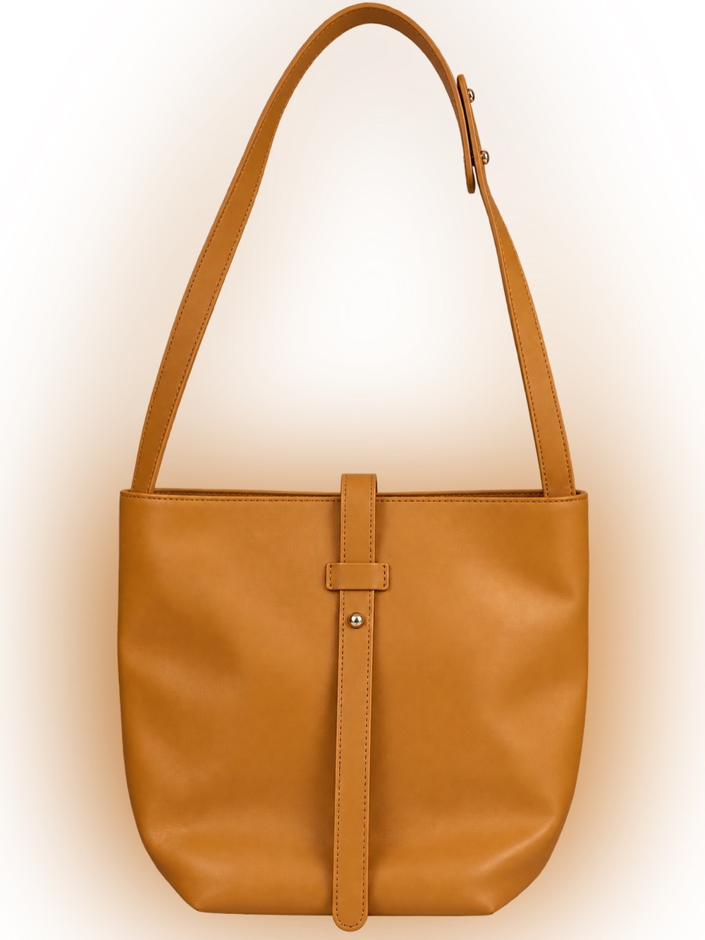 Minimalist Tan Leather Shoulder Bag with Adjustable Strap